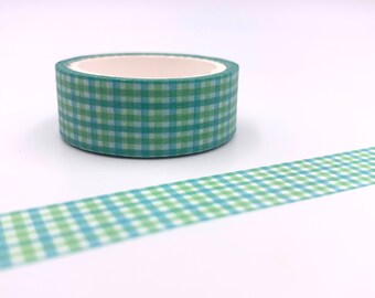 NASTRO PER MASCHERATURA - Motivo gingham verde mela azzurro - washi tape fancy - Bullet Journal bujo - Scrapbooking tema primaverile