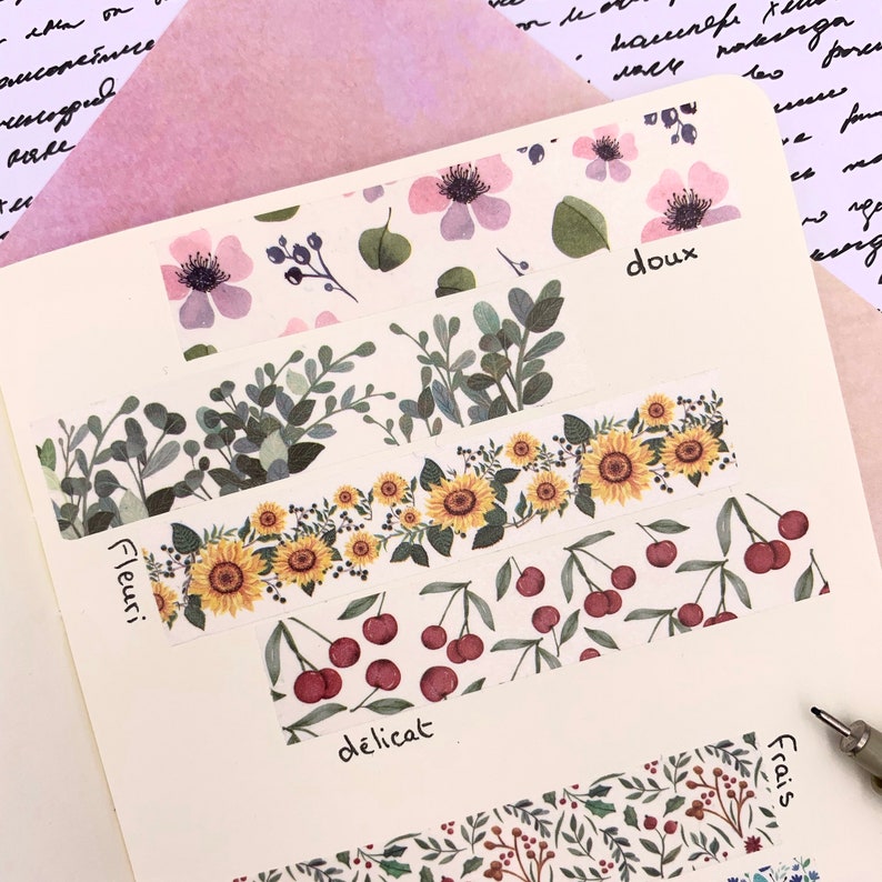 CINTA DE ENMASCARAR Cerezas, Frutas de verano, Washi tape de lujo con tema gourmet, Scrapbooking, Bullet Journal imagen 5