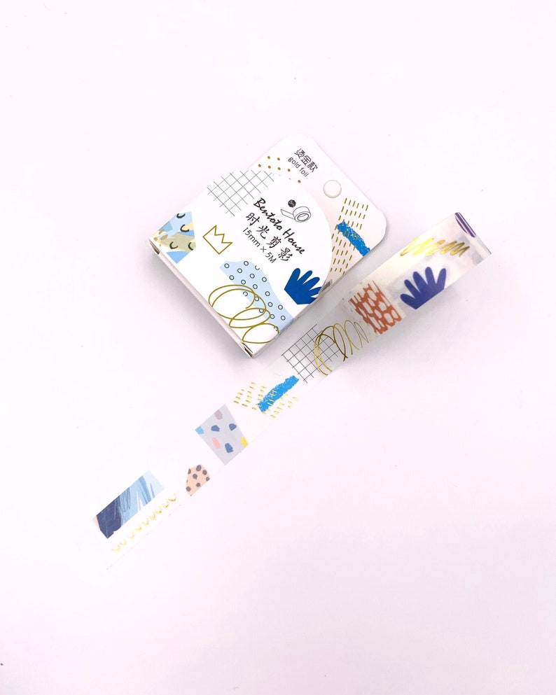 MASKING TAPE Doodling patterns washi square dots round blue pink gold Washi Tape Bullet Journal Scrapbooking accessory astral theme image 1