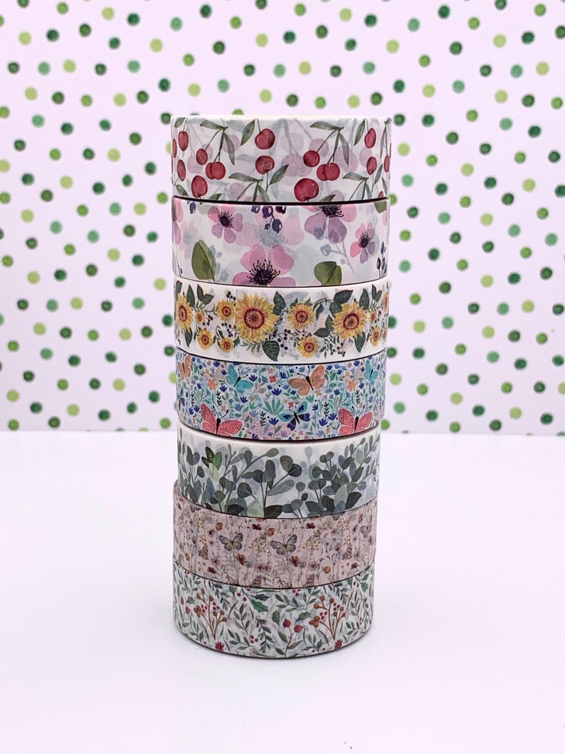 MASKING TAPE , Country Washi Tape, Farfalle, Fiori di campo, Fiori di campo, Scrapbooking, Bullet Journal immagine 4