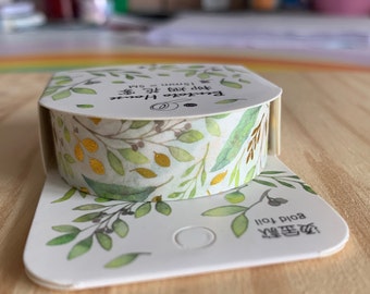 MASKING TAPE - Motif Feuillage grimpant - feuilles vertes - feuille d'or - Washi Tape Bullet Journal - Accessoire Scrapbooking