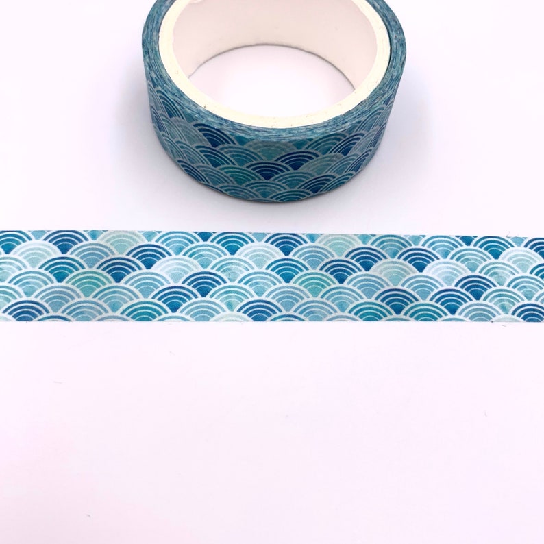 MASKING TAPE Motifs japonais Seigaiha bleu et blanc washi tape masking tape Bullet Journal bujo Scrapbooking thème astral image 3