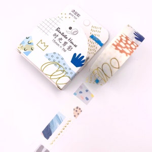 MASKING TAPE Doodling patterns washi square dots round blue pink gold Washi Tape Bullet Journal Scrapbooking accessory astral theme image 3