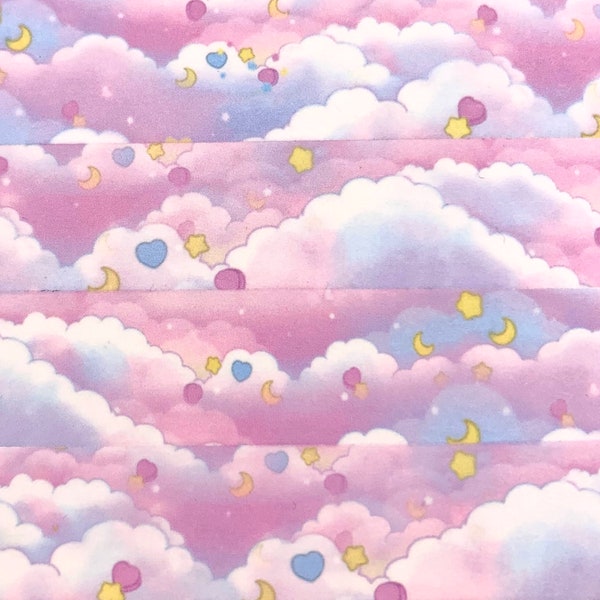 MASKING TAPE - Nuages rêveurs - motifs nuages coeurs ciel étoiles - washi bleu violet rose - Bullet Journal bujo - Scrapbooking thème astral