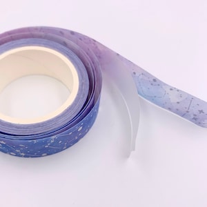 MASKING TAPE Ciel étoilé motifs nuages ciel étoiles washi bleu violet rose argent Bullet Journal bujo Scrapbooking thème astral image 3