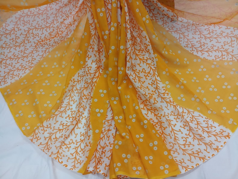 indian Vintage Saree Blend Georgette Printed 5 Yard Sari Craft Fabric