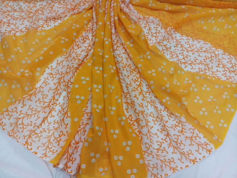 indian Vintage Saree Blend Georgette Printed 5 Yard Sari Craft Fabric
