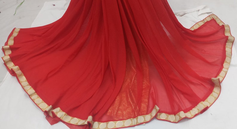 indian Vintage Saree Blend Georgette Printed 5 Yard Sari Craft Fabric