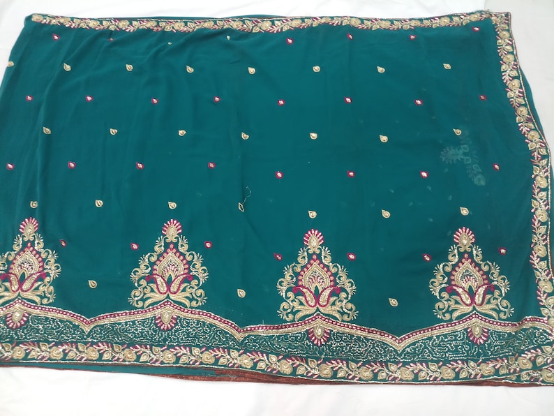 indian Vintage Saree Blend Georgette Printed 5 Yard Sari Craft Fabric