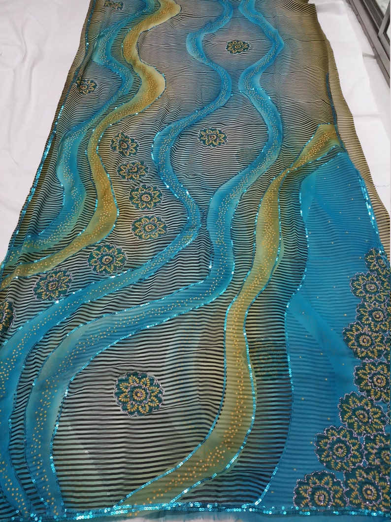 indian Vintage Saree Blend Georgette Printed 5 Yard Sari Craft Fabric