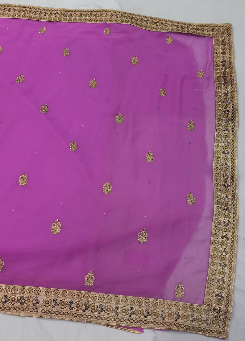 indian Vintage Saree Blend Georgette Embroidery Printed 5 Yard Sari Craft Fabric