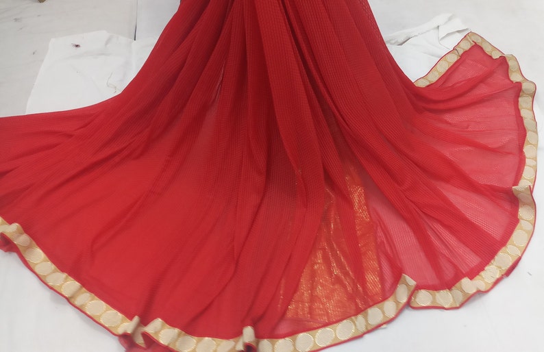 indian Vintage Saree Blend Georgette Printed 5 Yard Sari Craft Fabric