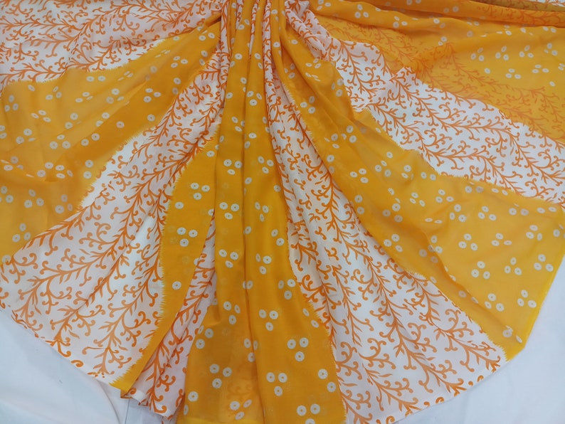 indian Vintage Saree Blend Georgette Printed 5 Yard Sari Craft Fabric