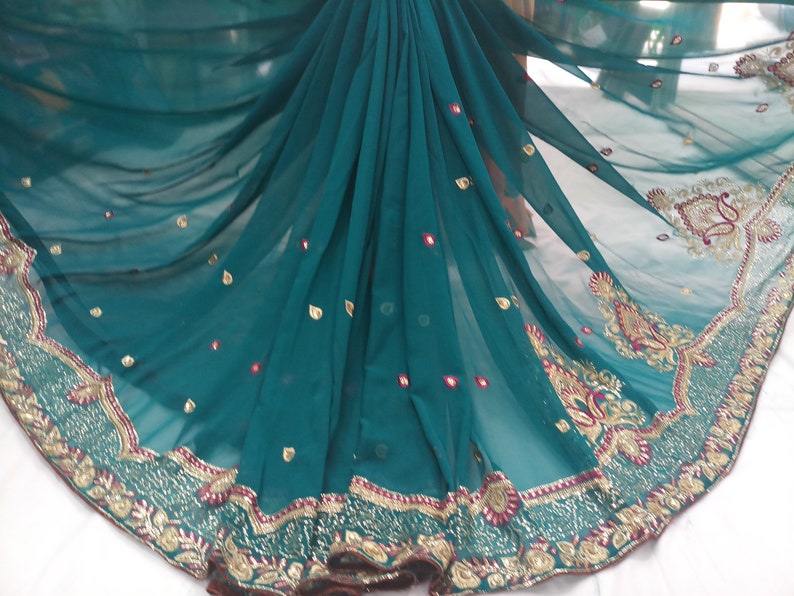 indian Vintage Saree Blend Georgette Printed 5 Yard Sari Craft Fabric