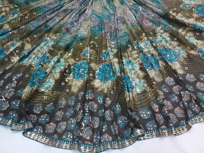 indian Vintage Saree Blend Georgette Printed 5 Yard Sari Craft Fabric