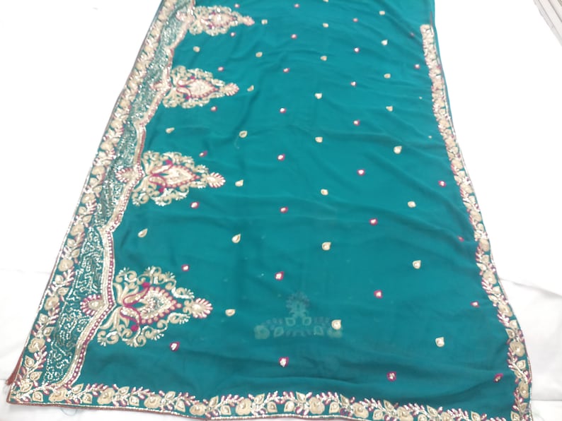 indian Vintage Saree Blend Georgette Printed 5 Yard Sari Craft Fabric