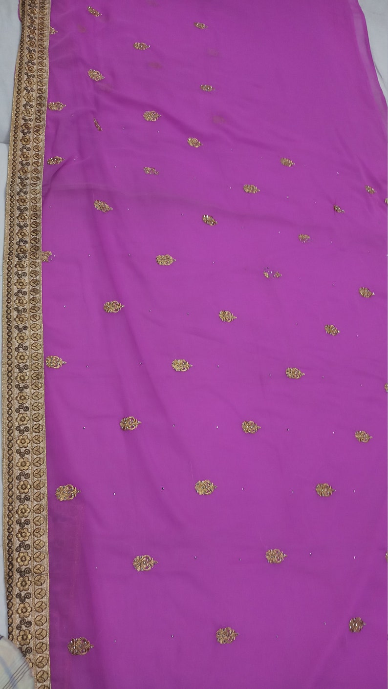 indian Vintage Saree Blend Georgette Embroidery Printed 5 Yard Sari Craft Fabric
