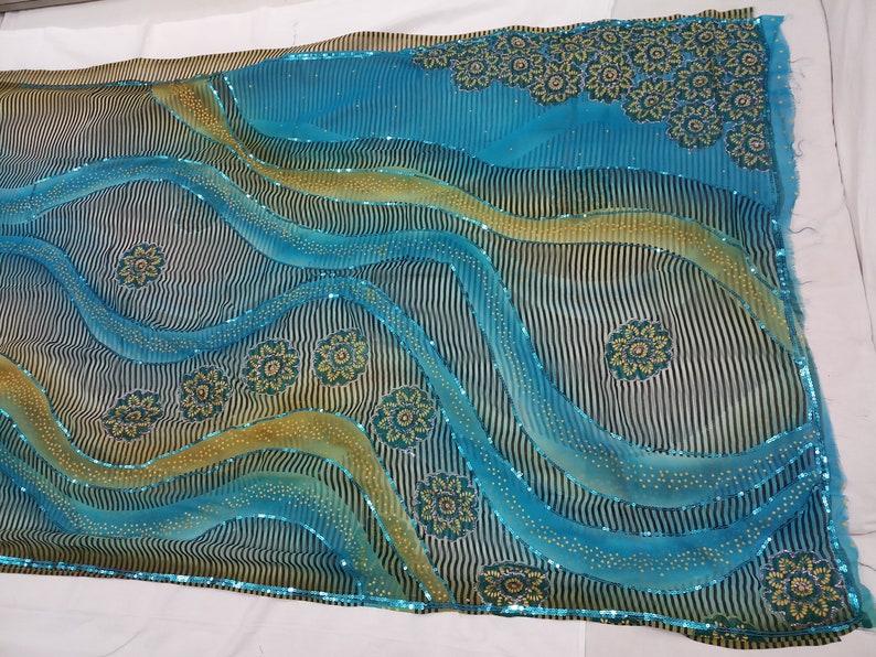 indian Vintage Saree Blend Georgette Printed 5 Yard Sari Craft Fabric