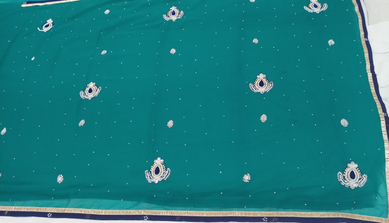 indian Vintage Saree Blend Georgette Embroidery Printed 5 Yard Sari Craft Fabric