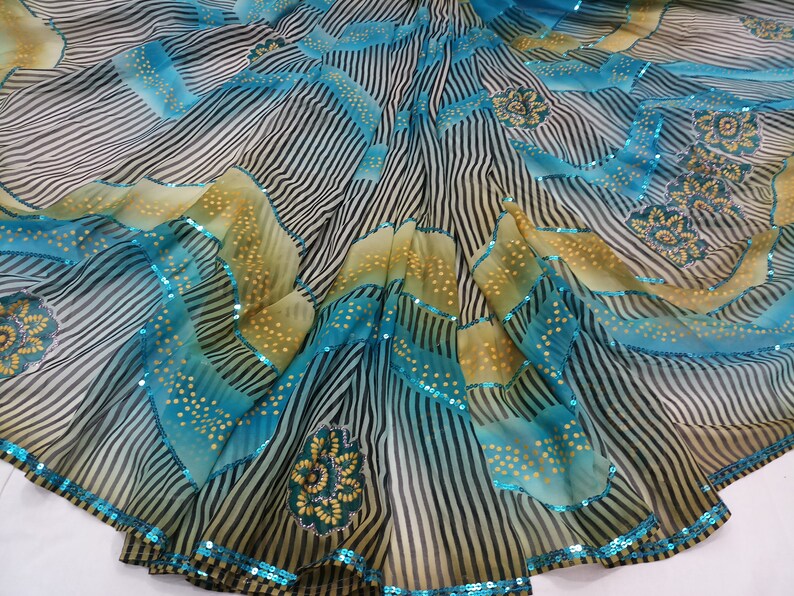 indian Vintage Saree Blend Georgette Printed 5 Yard Sari Craft Fabric