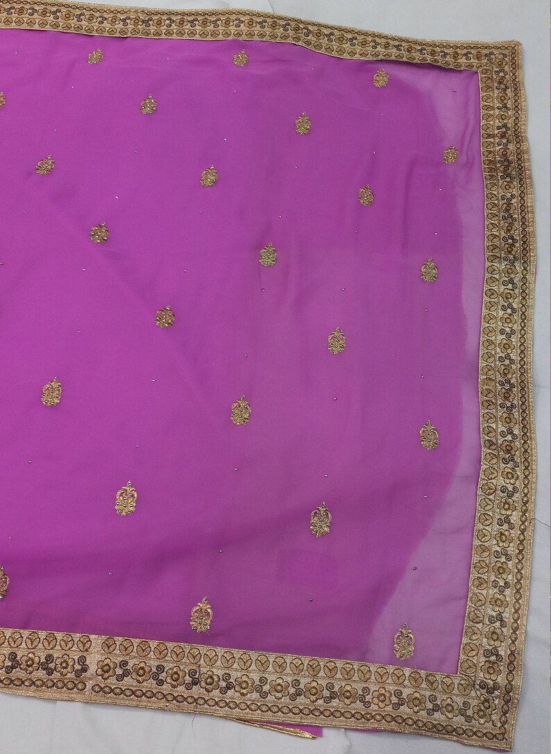 indian Vintage Saree Blend Georgette Embroidery Printed 5 Yard Sari Craft Fabric