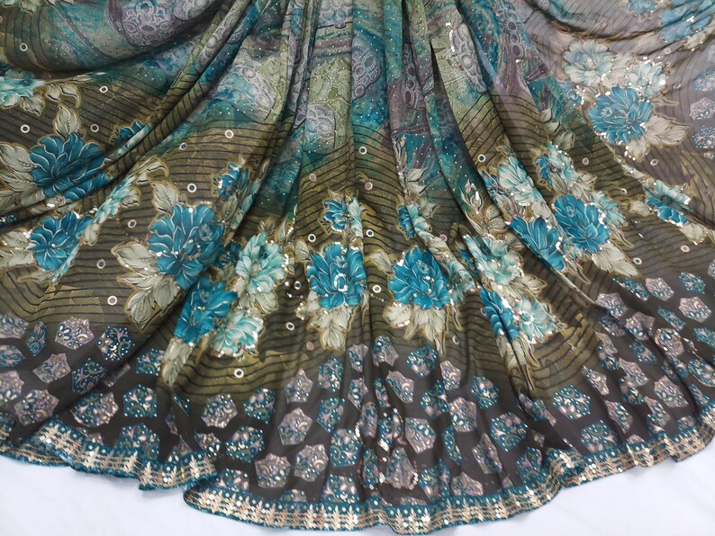 indian Vintage Saree Blend Georgette Printed 5 Yard Sari Craft Fabric