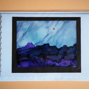 Carte tableau , PLEIN SOLEIL, peinte à l'encre à alcool, avec enveloppe