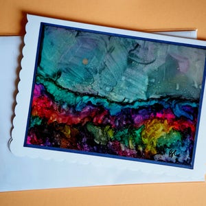 Carte tableau , CLAIR DE LUNE, peinte à l'encre à alcool, avec enveloppe
