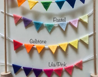 Décoration de chaîne de fanions, guirlande d'anniversaire pour enfants, décoration de gâteau d'anniversaire, fanion d'anniversaire, bague d'anniversaire, feutre Grimms, arc-en-ciel Skandi