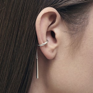 Baumelnde Kettenohrmanschette - minimalist Sterling Silber Ohrring. Fake Ohrpiercing