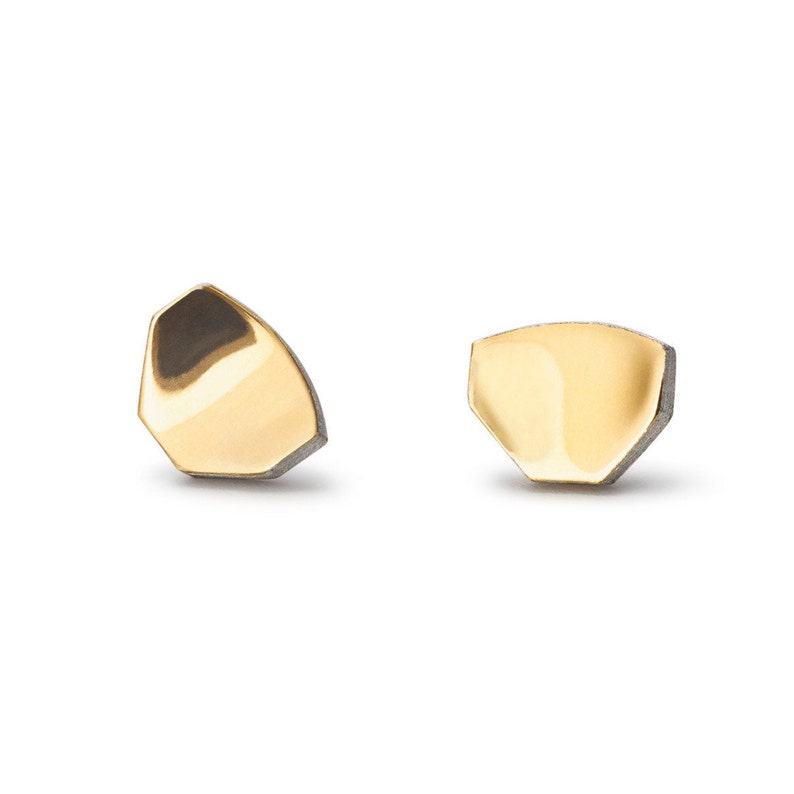 Dainty minimalist abstract small stud earrings silver & gold image 1
