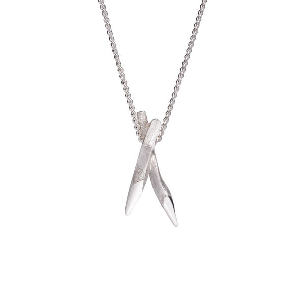 Minimalist twig pendant chain necklace - sterling silver. Mens and womens necklace