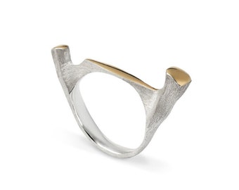 Statement nature mixed metal unique ring - silver & gold