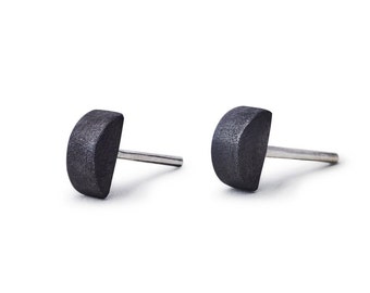 Black minimalist stud earrings - oxidized silver. Mens and womens earrings