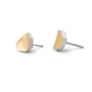 Dainty minimalist abstract small stud earrings silver & gold image 2