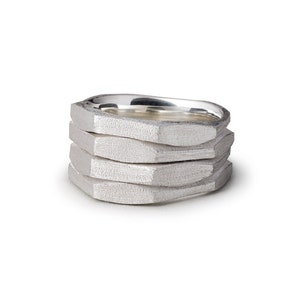 Unique chunky octagon wide band ring - silver. Mens and womens rings