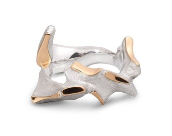 Mixed metal chunky unique statement ring - silver & gold