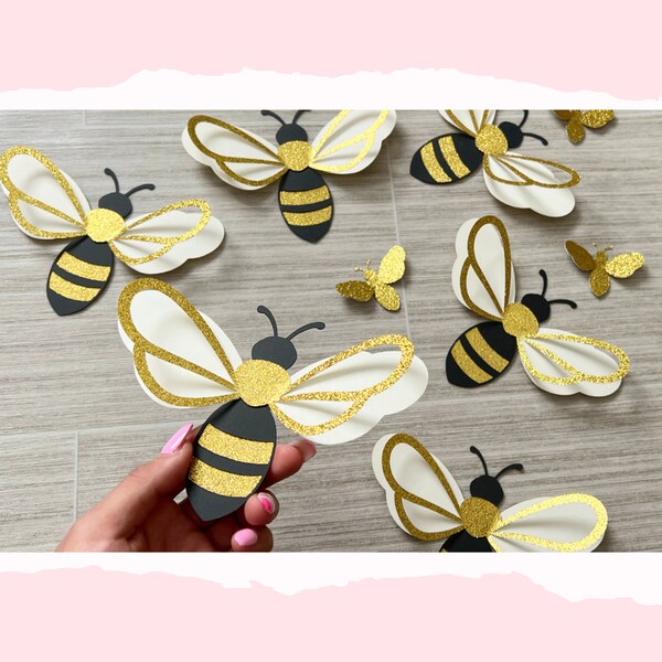 6pcs 3D bumble bee paper wall decor , What will it BEE, nursery wall art, bee happy, bee party theme, girls room decor, baby shower gift