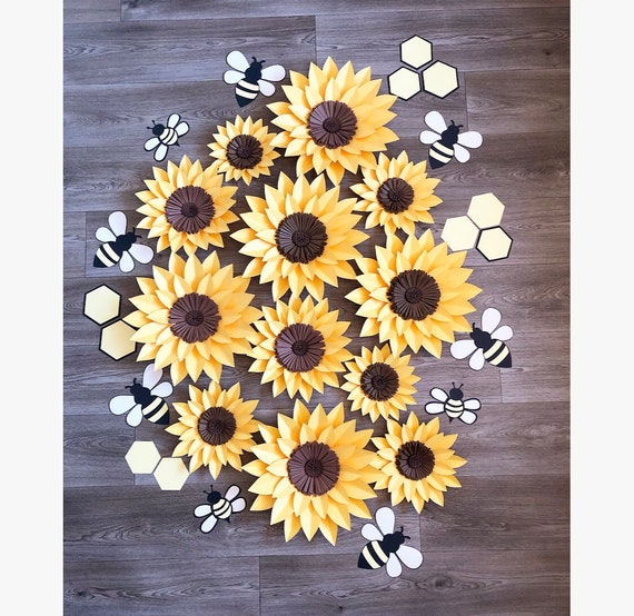 12 Sunflowers Wall Decor What Will It Bee Baby Girl Nursery Decor Bee Paper Flowers Bee Party Theme Girls Room Decor Baby Shower Gif