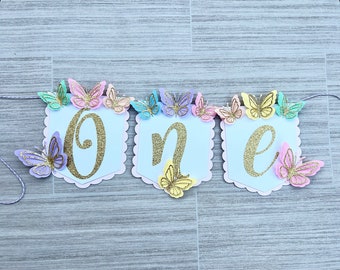 butterfly cake topper and highchair banner, 1st birthday decor, butterfly birthday decorations, butterfly decor,