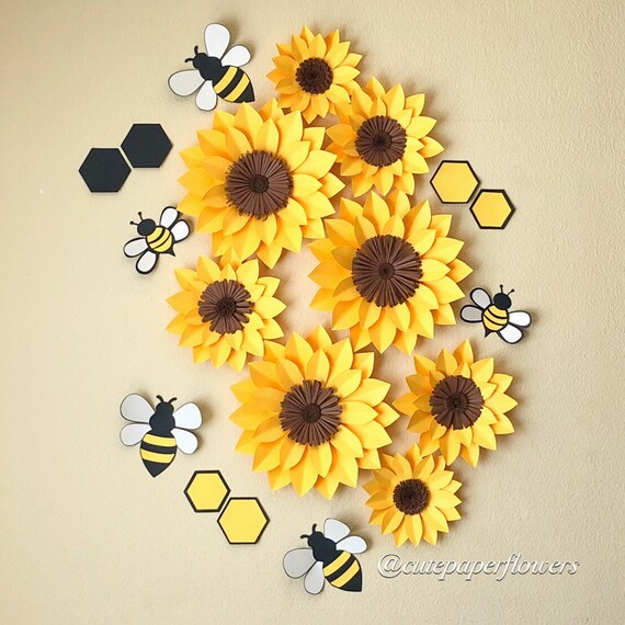 8 Sunflowers Wall Decor What Will It Bee Baby Girl Nursery Decor Bee Paper Flowers Bee Party Theme Girls Room Decor Baby Shower Gift
