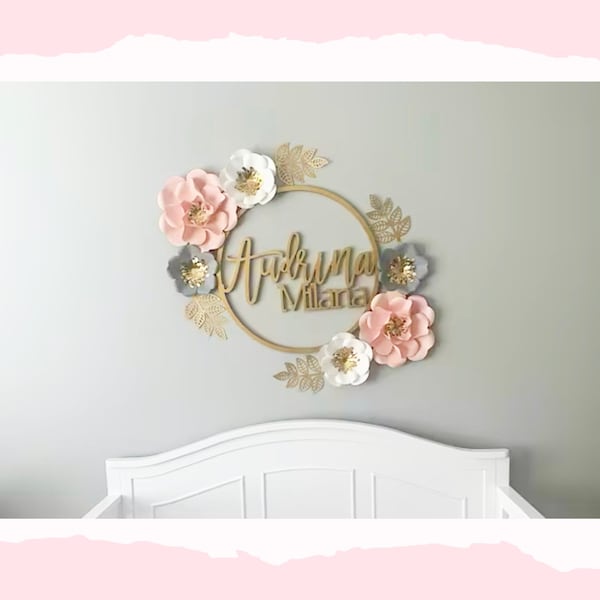 paper flowers baby girls nursery decor and baby shower gift, wall flowers