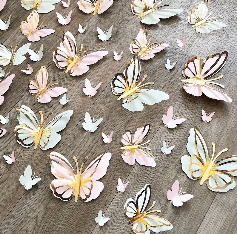 baby girl nursery and room decor, 60pcs 3D paper butterflies for Christmas tree decor