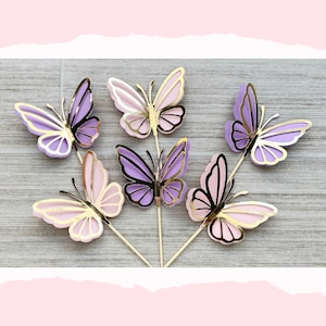 3D butterfly cupcake topper, butterfly party decoration, gold butterfly, purple butterfly