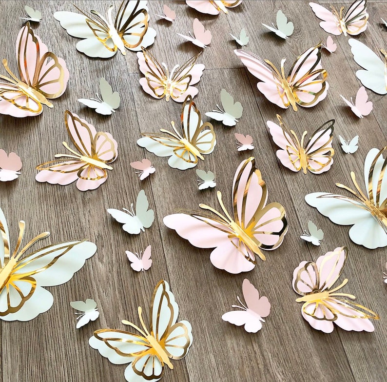 baby girl nursery and room decor, 60pcs 3D paper butterflies for Christmas tree decor