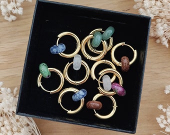 Hoop earrings natural stones sunstone ruby zoisite green aventurine sodalite rose quartz gold plated ring Adèle and Louise