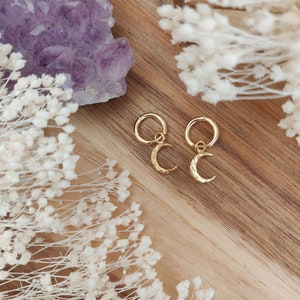 Mini gold-plated moon hoop earrings MOON by Adèle et Louise