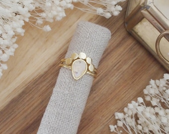 Adjustable moonstone ring in gold-plated brass Astrid ring by Adèle and Louise