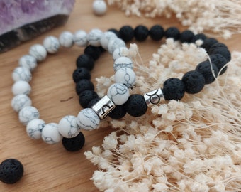 Zodiac bracelets natural stones 8mm white howlite and lava stone astrological sign jewel by Adèle and Louise