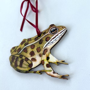 Leopard Frog #1 Ornament, leopard frog wooden ornament replica of art by Beverly Osborne